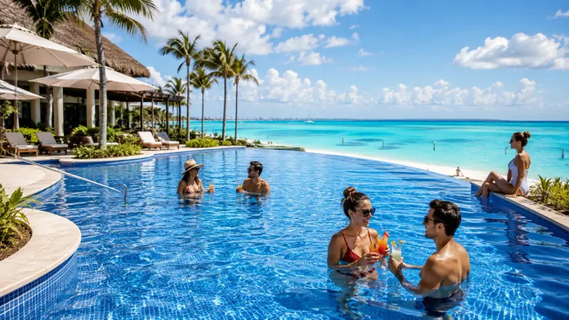 Adults-only all-inclusive resort pool and beach vacation package planned by Piccola Travel in South Florida.