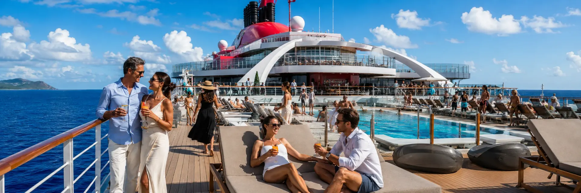 Adults-only cruise ship sailing on open sea — couples cruise vacation packages planned by Piccola Travel.