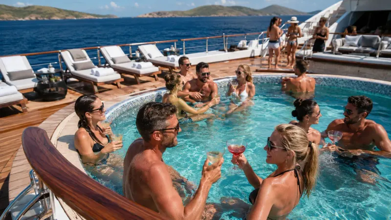 Adults-only cruise ship sailing through Caribbean waters on a couples vacation planned by Piccola Travel.