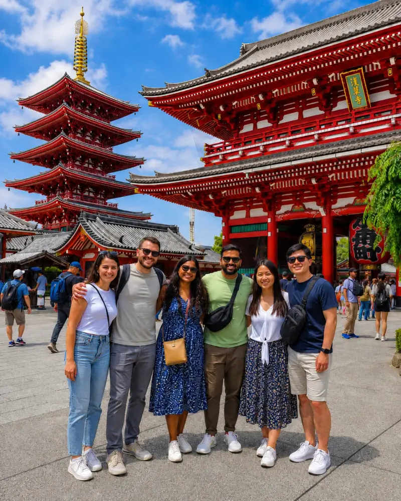 Travelers on a guided Asia tour visiting historic temple sites and cultural landmarks, planned by Piccola Travel, a bilingual travel agency in Miami, Florida.