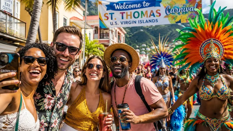 Travelers at a parade in the US Virgin Islands, part of a vacation package planned by Piccola Travel, a Miami travel agency.