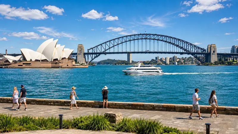 The Sydney Opera House and Harbour Bridge across the harbour on an Australia vacation