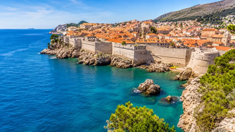 The walled old town of Dubrovnik above the Adriatic Sea