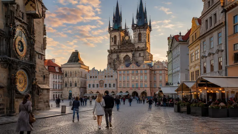 Old Town Square and the Tyn Church in Prague, Central Europe
