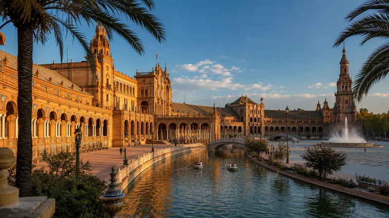 Plaza de España in Seville, with its canal and tiled bridges