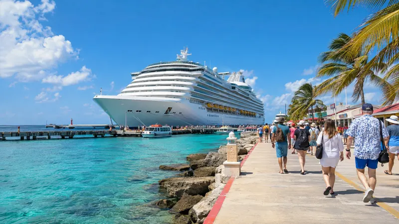 Cruise ship docked at the Cozumel pier on a Western Caribbean cruise