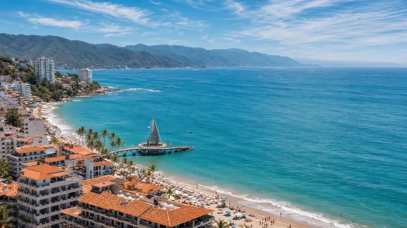 Puerto Vallarta's beach and pier along Banderas Bay