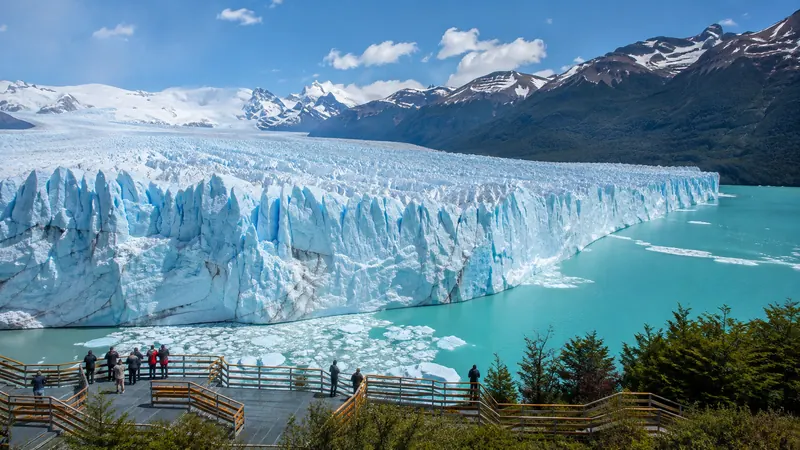 Perito Moreno glacier ice wall over turquoise water in Patagonia — Patagonia tours Argentina.