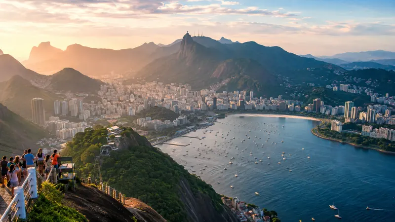 Rio de Janeiro skyline with Christ the Redeemer above the bay — Brazil vacation packages.