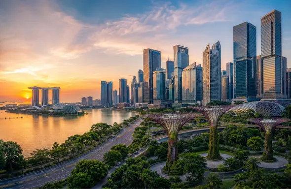 Piccola Travel Singapore vacation — Gardens by the Bay and Marina Bay skyline from Miami.