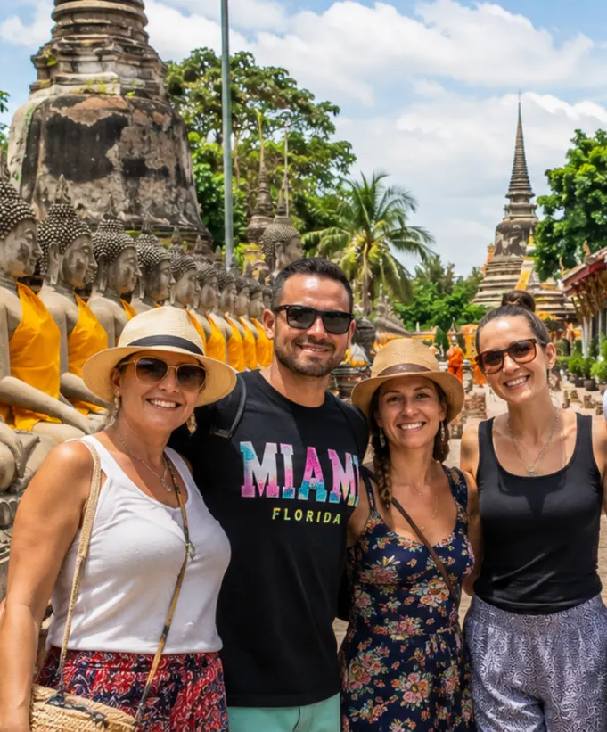 Piccola Travel Southeast Asia guided tour — travelers exploring ancient temple grounds in Thailand.
