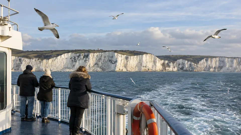 The White Cliffs of Dover seen from the deck of the Channel ferry